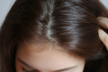 Scalp with brown hair